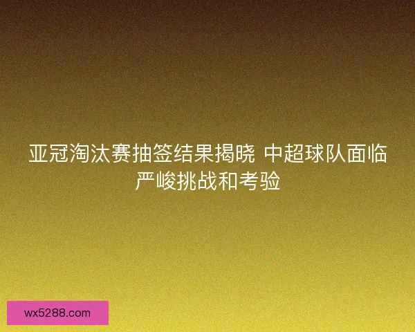 亚冠淘汰赛抽签结果揭晓 中超球队面临严峻挑战和考验