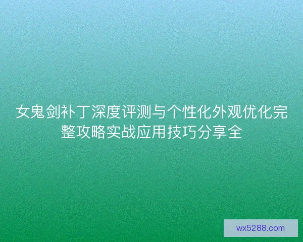 女鬼剑补丁深度评测与个性化外观优化完整攻略实战应用技巧分享全