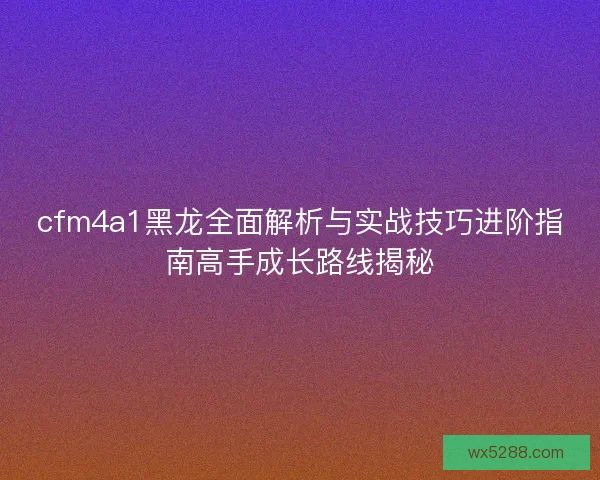 cfm4a1黑龙全面解析与实战技巧进阶指南高手成长路线揭秘